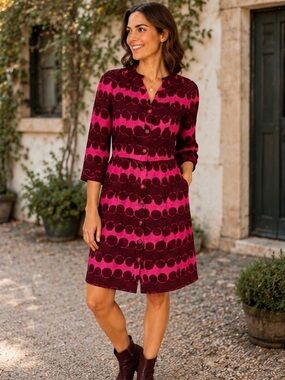 Boden Maisy Dot Corduroy Shirt Dress Pink Burgundy Size 4 EUC